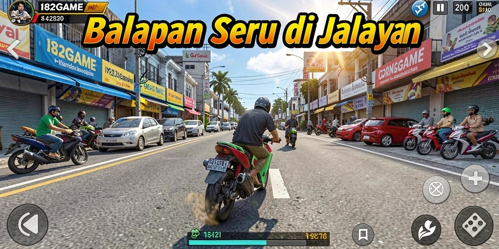 Tampilan seru dari gameplay balapan dalam 182GAME.