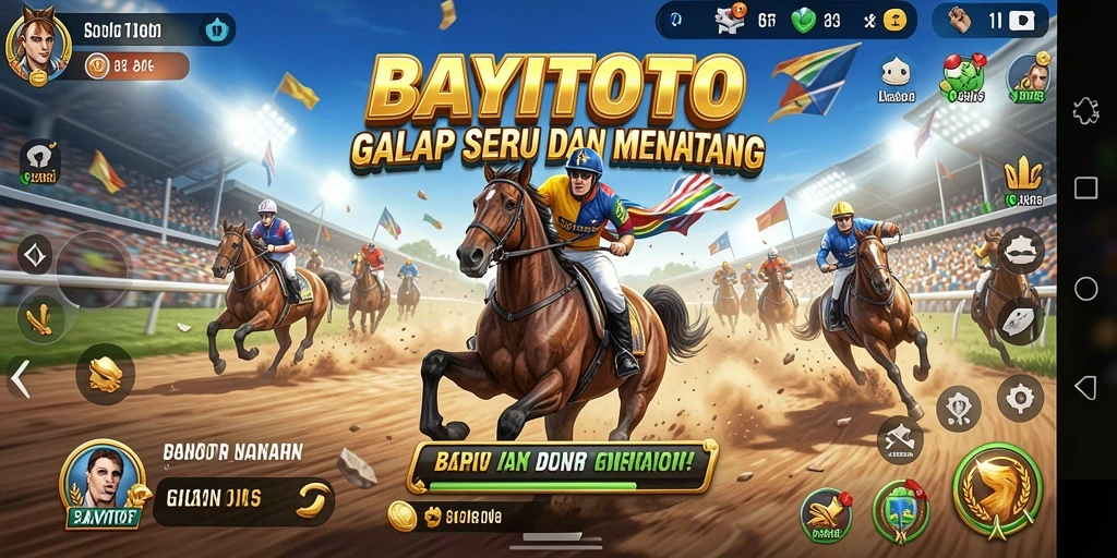 Tampilan gameplay BAYITOTO menampilkan balapan seru dengan kendaraan cepat.