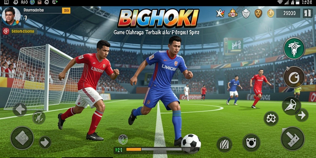 Screenshot utama BIGHOKI menampilkan aksi seru dalam permainan olahraga.