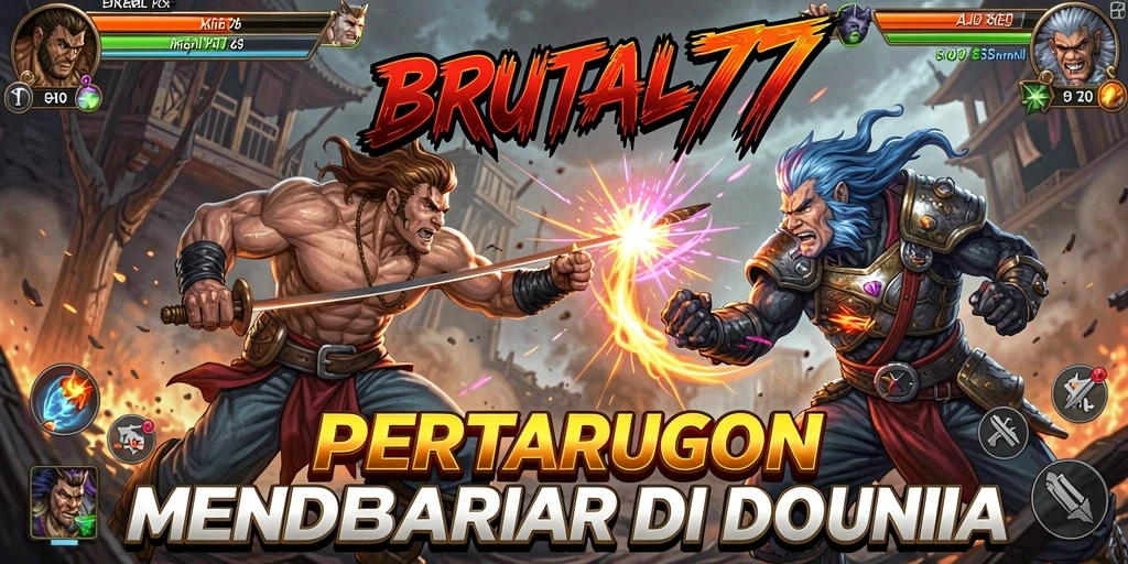 Screenshot utama BRUTAL77 menunjukkan aksi pertempuran yang mendebarkan.
