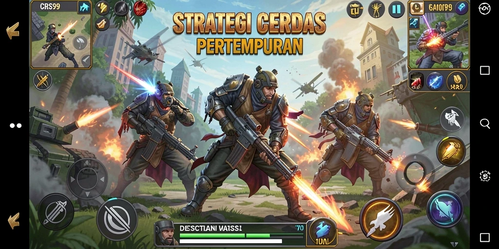 Tangkapan layar utama <strong>CRS99</strong> menampilkan pertempuran strategis yang intens dan penuh taktik.