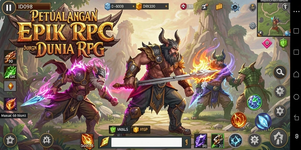 Screenshot ID098 menampilkan aksi pertempuran karakter di dunia fantasi yang menakjubkan.