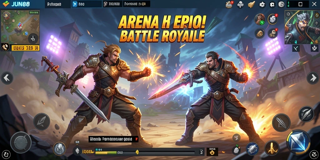 Screenshot gameplay <strong>JUN88</strong> menunjukkan pertempuran mendebarkan di arena Battle Royale.