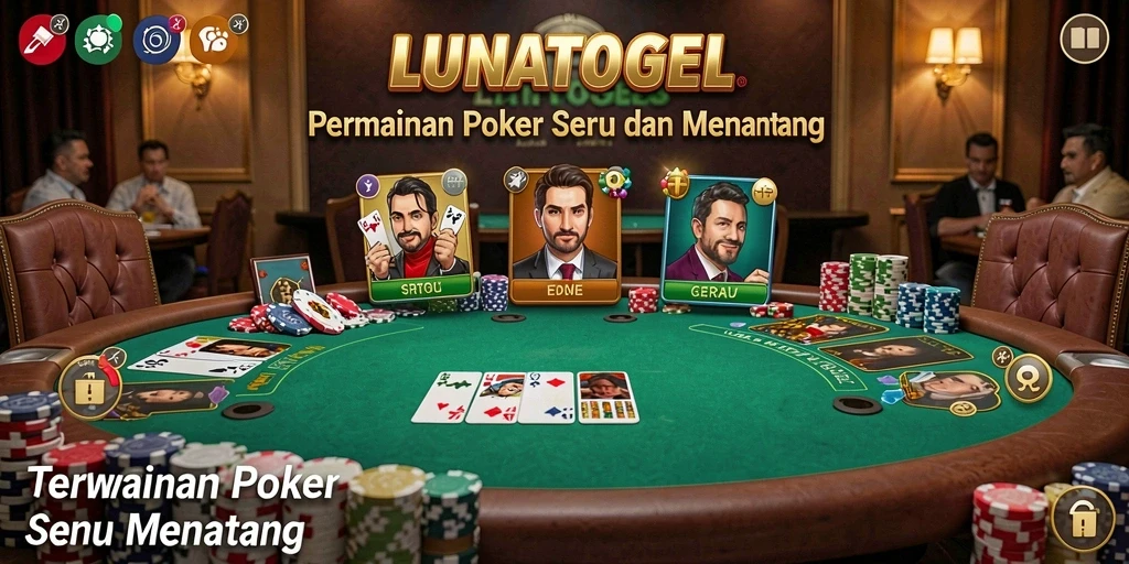 Screenshot LUNATOGEL menampilkan suasana poker yang seru dan menegangkan.