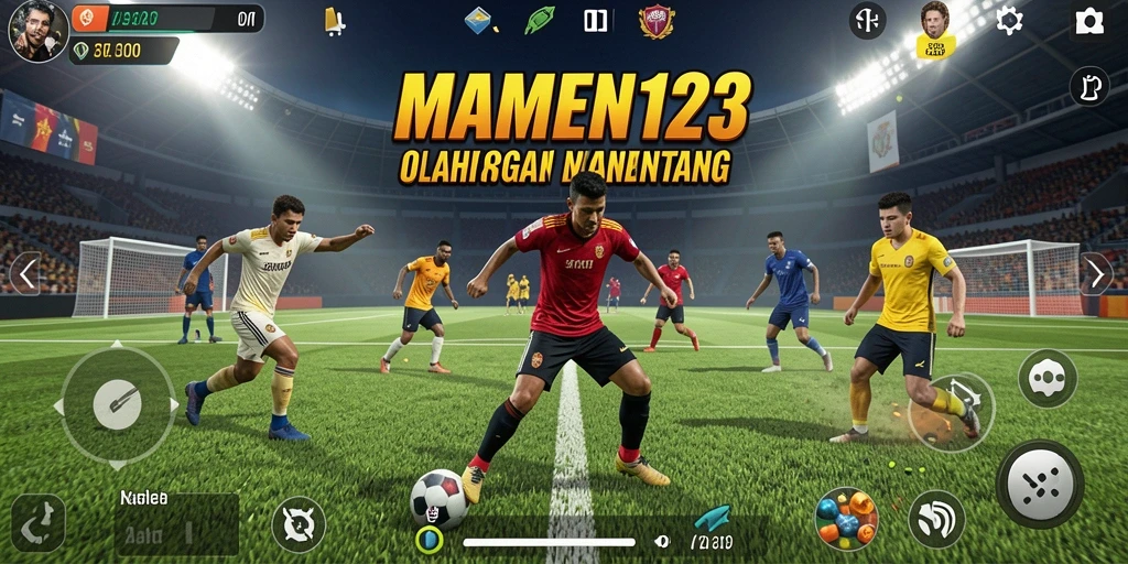 Screenshot utama MAMEN123 menunjukkan aksi seru dalam pertandingan olahraga.