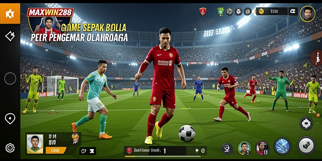 Tangkapan layar gameplay dari MAXWIN288 menunjukkan aksi sepak bola yang mendebarkan.
