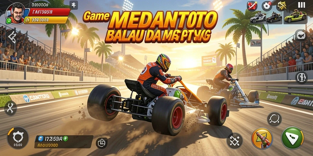 Screenshot gameplay MEDANTOTO yang menunjukkan aksi balap menegangkan.