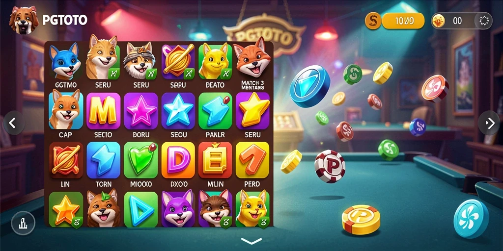 Tampilan gameplay menarik PGTOTO dengan elemen Match-3.
