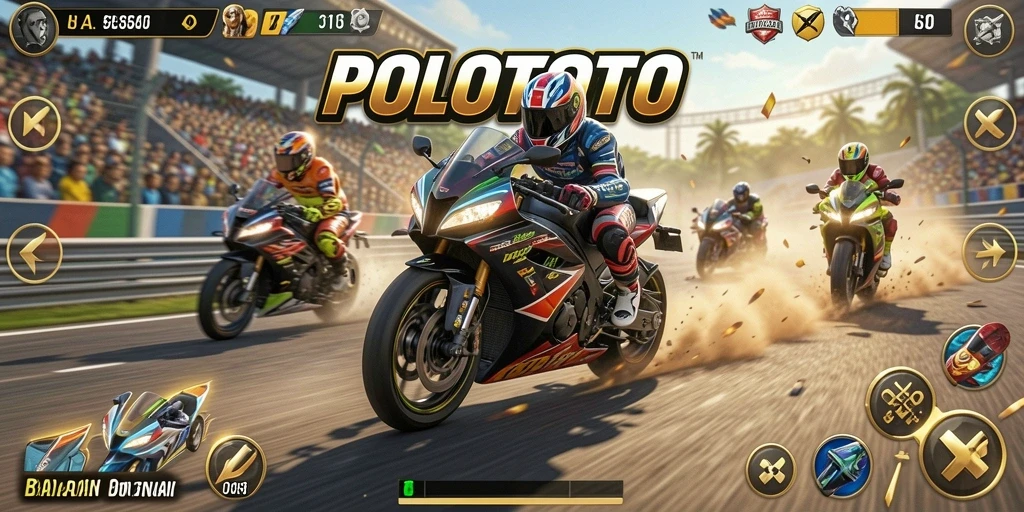 Tampilan gameplay seru POLOTOTO saat balapan motor.
