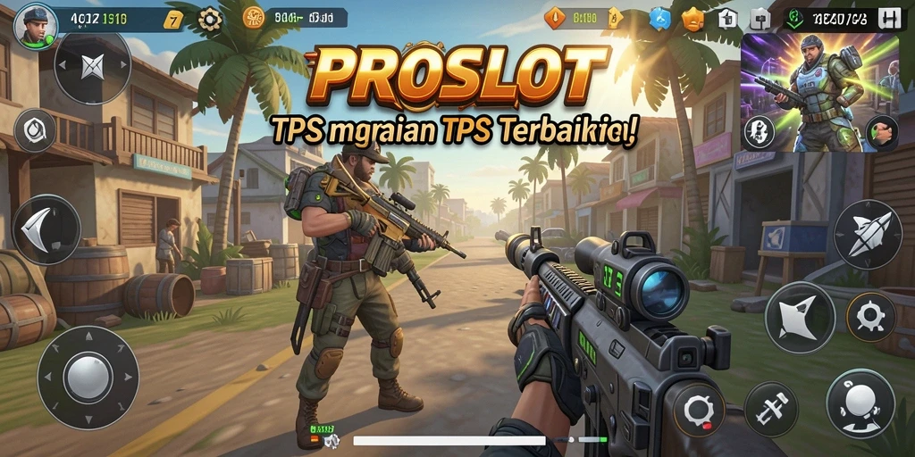 Screenshot PROSLOT menunjukkan pertempuran seru dalam gaya TPS.