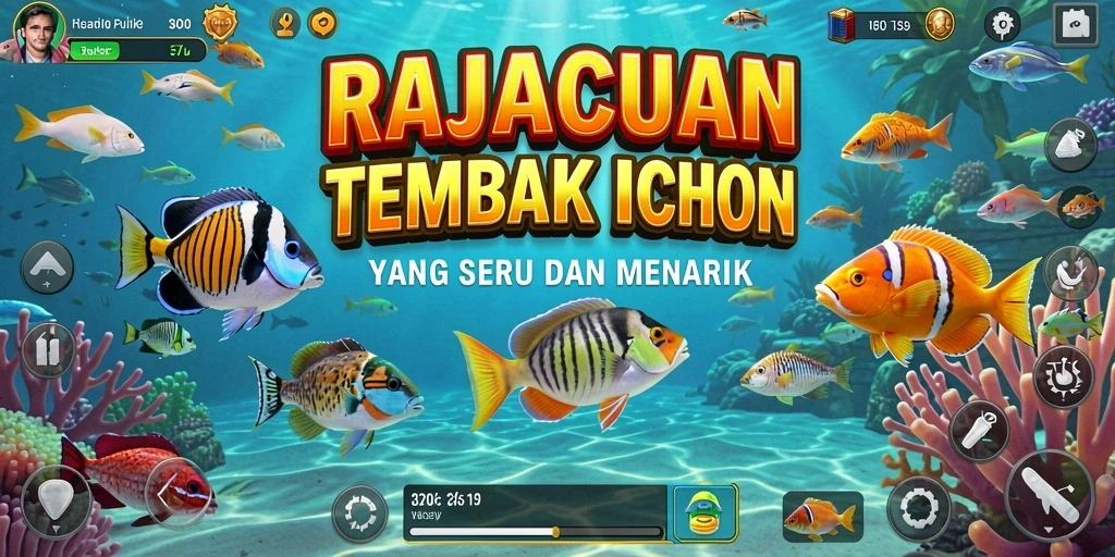 Screenshot gameplay RAJACUAN menampilkan aksi seru menembak ikan.