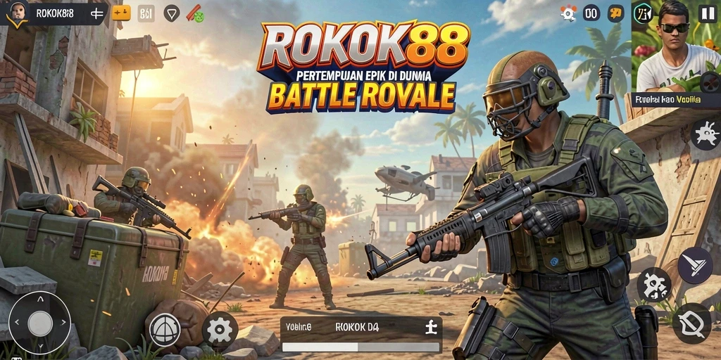 Tangkapan layar utama ROKOK88 menampilkan aksi pertempuran intens di arena.