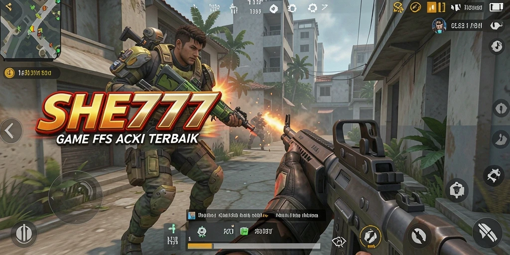 Tampilan gameplay SHE777 yang mendebarkan dalam pertempuran FPS.
