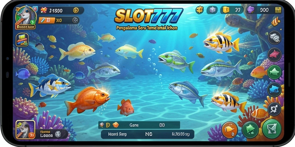Screenshot utama menunjukkan aksi menembak ikan di SLOT777.