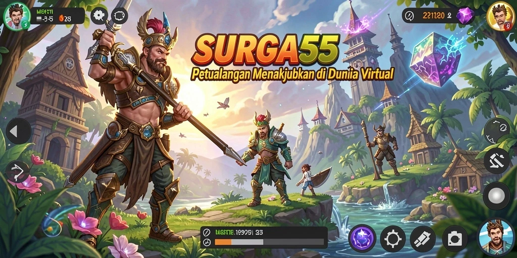 Tampilan gameplay SURGA55 yang menegangkan dan penuh warna.