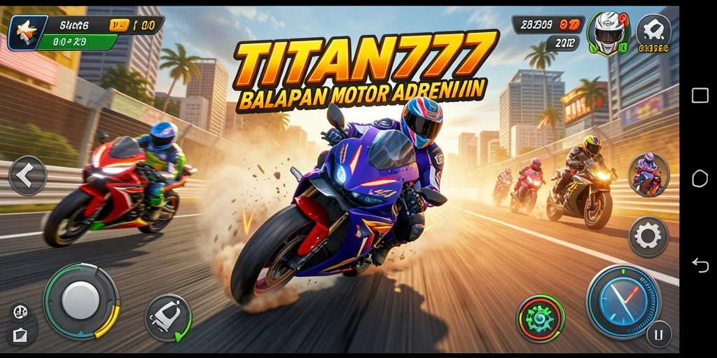 Tampilan gameplay yang menegangkan dalam balapan motor di TITAN777.