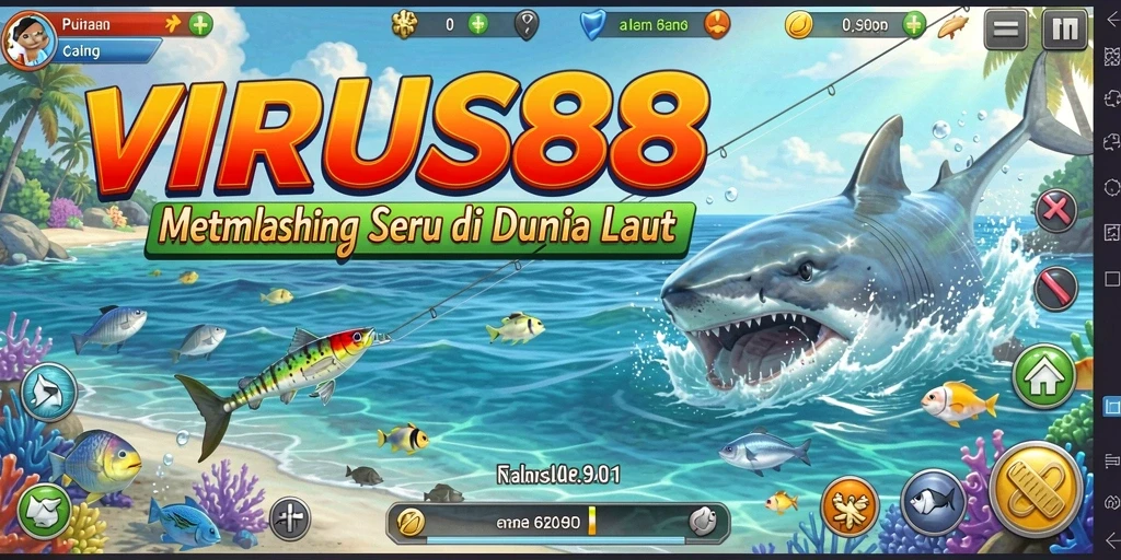 Screenshot gameplay <strong>VIRUS88</strong> menunjukkan pengalaman memancing yang seru dan interaktif.