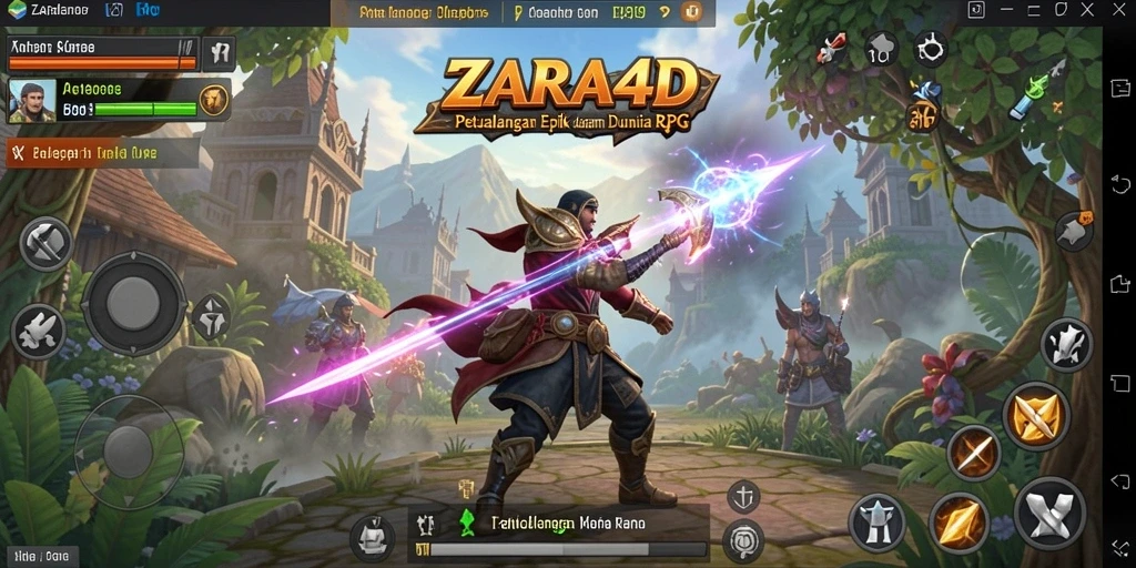 Tangkapan layar gameplay ZARA4D menampilkan pertempuran seru di dunia fantasi.